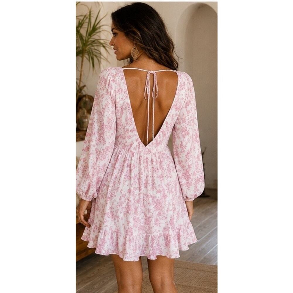 Nichole Lynel Pink White Floral Boho Mini Dress NWT Size Medium - Picture 7 of 7